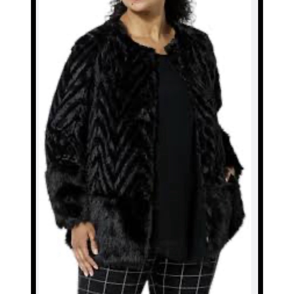 Nina Leonard Long Sleeve Faux Fur Chevron Bolero Jacket Black Swing Size 3X